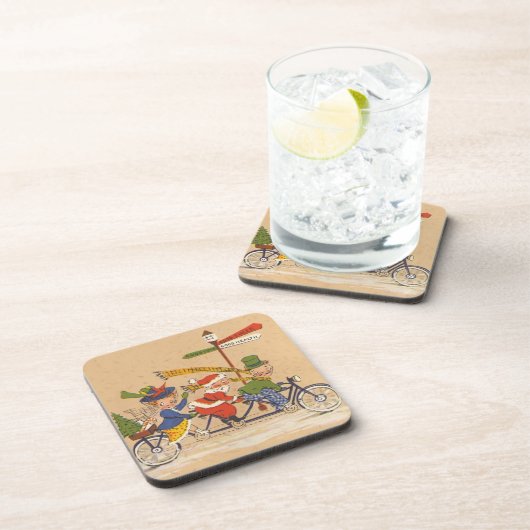 ビクトリア時代のサンタクロースが自転車でクリスマス, ヴィンテージ コースター (右側)