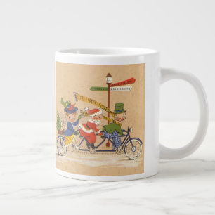 ビクトリア時代のサンタクロースが自転車でクリスマス, ヴィンテージ ジャンボコーヒーマグカップ