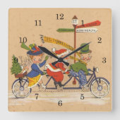 ビクトリア時代のサンタクロースが自転車に乗るクリスマス スクエア壁時計 (正面)