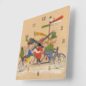 ビクトリア時代のサンタクロースが自転車に乗るクリスマス スクエア壁時計 (傾斜)