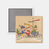 ビクトリア時代のサンタクロースが自転車に乗るクリスマス マグネット (正面/裏面)