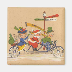 ビクトリア時代のサンタクロースが自転車に乗るクリスマス マグネット