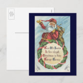 ビクトリア時代のサンタクロースが飾られたクリスマスのリース シーズンポストカード (正面/裏面)