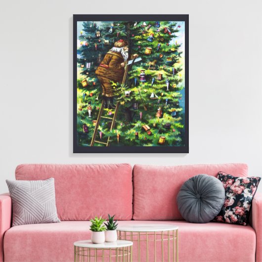 ビクトリア時代のサンタクロースとクリスマスツリー キャンバスプリント (インサイチュ (リビング))