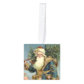 ビクトリア時代のサンタクロースとクリスマスツリー キューブオーナメント (正面)