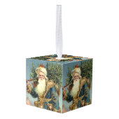 ビクトリア時代のサンタクロースとクリスマスツリー キューブオーナメント (裏面アングル)