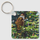 ビクトリア時代のサンタクロースとクリスマスツリー キーホルダー (正面)