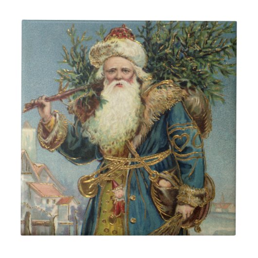 ビクトリア時代のサンタクロースとクリスマスツリー タイル (正面)
