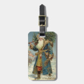 ビクトリア時代のサンタクロースとクリスマスツリー ラゲッジタグ (正面縦)