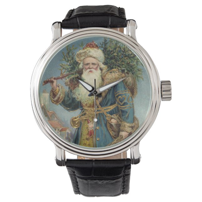 ビクトリア時代のサンタクロースとクリスマスツリー 腕時計 (正面)