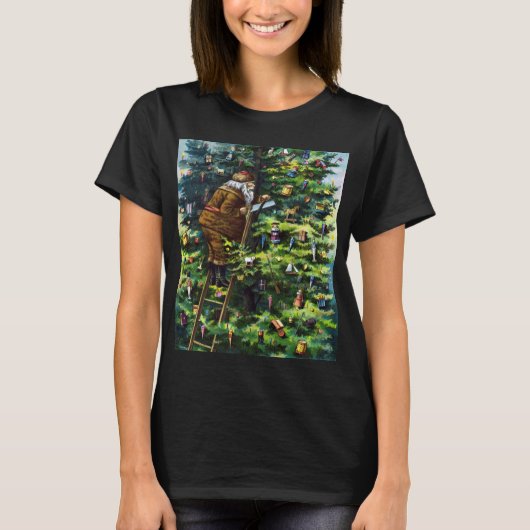ビクトリア時代のサンタクロースとクリスマスツリー Tシャツ (正面)