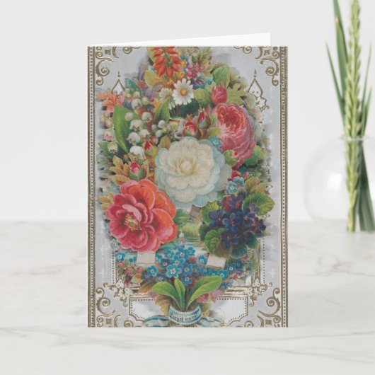 ビクトリア時代のバレンタインカード、花束 カード (正面)