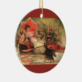 ビクトリア時代のバレンタインデーの天使のヴィンテージイラスト　ハート セラミックオーナメント (右)