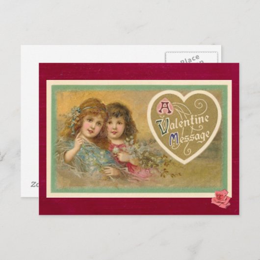 ビクトリア時代のバレンタインメッセージ2人の女の子のポストカード シーズンポストカード (正面/裏面)