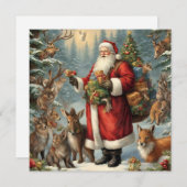 ビクトリア時代のプレゼントと動物のいるサンタクロース シーズンカード (正面/裏面)