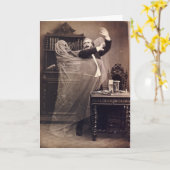 ビクトリア時代のユーモラスで不気味なゴーストの肖像画 カード (黄色い花)