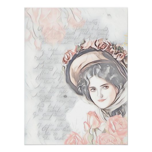 ビクトリア時代のレディーとボーネットとバラ ポスター (正面)