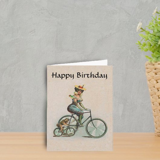 ビクトリア時代のレディーの犬との自転車の誕生日 カード