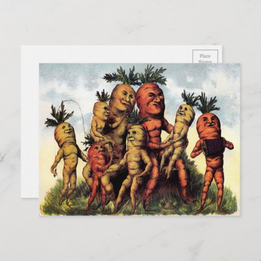 ビクトリア時代のヴィンテージにんじんファミリー ポストカード (正面/裏面)