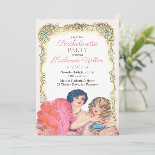 ビクトリア時代のヴィンテージバチュロレッテ招待状 招待状 (スタンド正面)