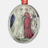 ビクトリア時代のヴィンテージ結婚式パーティーの花嫁肖像画 メタルオーナメント (左)