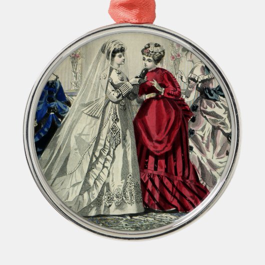 ビクトリア時代のヴィンテージ結婚式パーティーの花嫁肖像画 メタルオーナメント (正面)