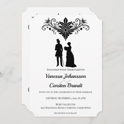 ビクトリア時代のヴィンテージ結婚式招待状 招待状 (正面/裏面)