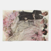 ビクトリア時代のヴィンテージ結婚式 新婦と新郎 キッチンタオル (横)