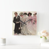 ビクトリア時代のヴィンテージ結婚式 新婦と新郎 スクエア壁時計 (ホーム)