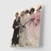 ビクトリア時代のヴィンテージ結婚式 新婦と新郎 スクエア壁時計 (傾斜)