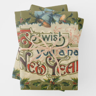 ビクトリア時代のヴィンテージ お正月を願って（To Wish You a Happy New Yea ラッピングペーパーシート