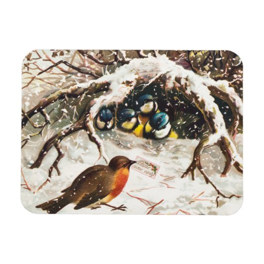 ビクトリア時代のヴィンテージ クリスマスカード 鳥 マグネット (横)