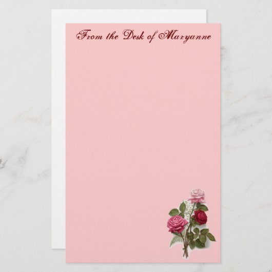 ビクトリア時代の人のばら色のカスタムな静止した 便箋 (正面/裏面)