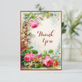 ビクトリア時代の人のばら色のコテージの庭のブランクは感謝していしています サンキューカード (スタンド正面)