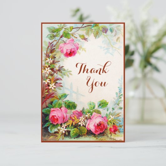 ビクトリア時代の人のばら色のコテージの庭のブランクは感謝していしています サンキューカード (スタンド正面)