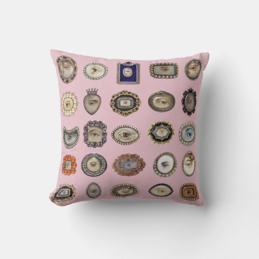 ビクトリア時代の人の刺激を受けたな恋人の目、ピンクの背景 クッション (正面)