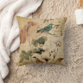 ビクトリア時代の人の植物のばら色の鳥のパリのフランス語 クッション (ブランケット)