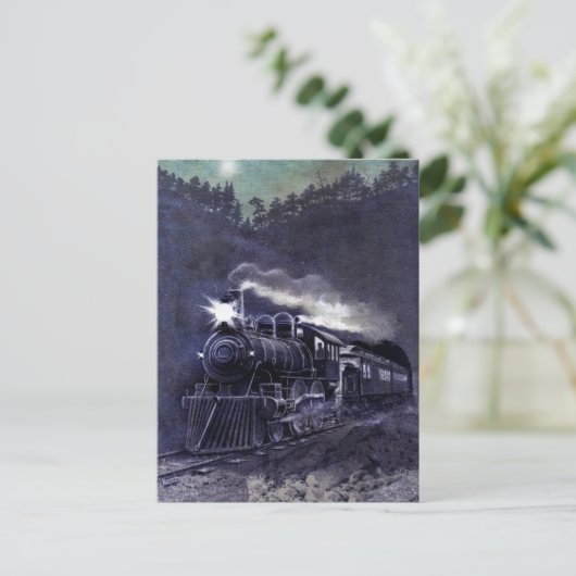 ビクトリア時代の人はエッチング-蒸気機関の列車--を着色しました ポストカード (スタンド正面)