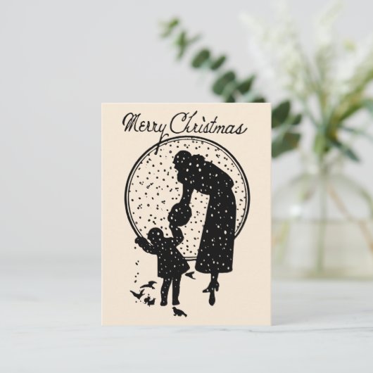ビクトリア時代の人はメリークリスマスのシルエットを描きます シーズンポストカード (スタンド正面)