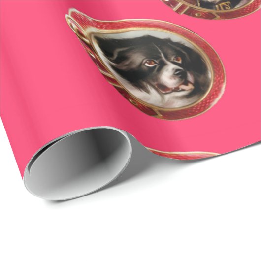 ビクトリア時代の人は/MINIATURE犬のポートレート、ピンクにエナメルを塗ります ラッピングペーパー (ロールコーナー)