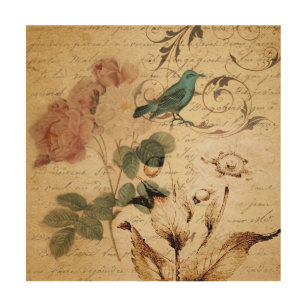 ビクトリア時代の人ばら色のパリは植物のフランスのな鳥の台本を書きます ウッドウォールアート