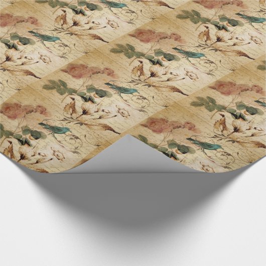 ビクトリア時代の人ばら色のパリは植物のフランスのな鳥の台本を書きます ラッピングペーパー (角)