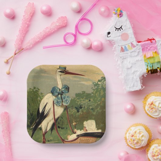 ビクトリア時代の伝統的なコウテイハクチョウと赤ちゃんのベビーカー ペーパープレート (パーティー)