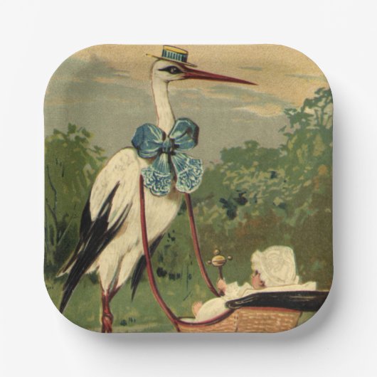 ビクトリア時代の伝統的なコウテイハクチョウと赤ちゃんのベビーカー ペーパープレート (正面)