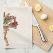 ビクトリア時代の天使が花の輪を持つクリスマス ヴィンテージ,  キッチンタオル (四つ折り)