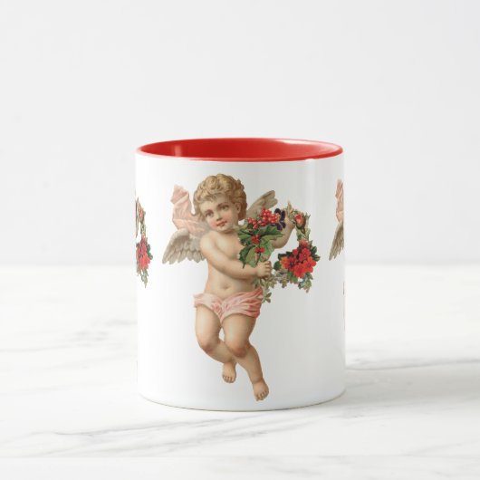 ビクトリア時代の天使が花の輪を持つクリスマス ヴィンテージ,  マグカップ (中央)