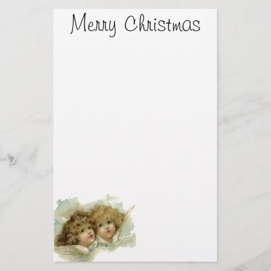 ビクトリア時代の天使が雲の中にいるクリスマス, ヴィンテージ 便箋 (正面)