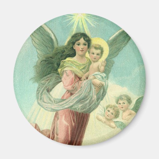 ビクトリア時代の天使と幼児イエス・キリストのクリスマス マグネット (正面)