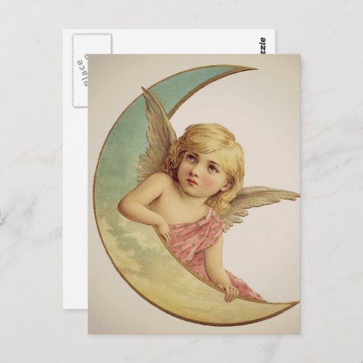 ビクトリア時代の天使の月のかわいい少女 ポストカード (正面/裏面)