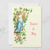 ビクトリア時代の女性とハープとバラの結婚式 招待状 (裏面)